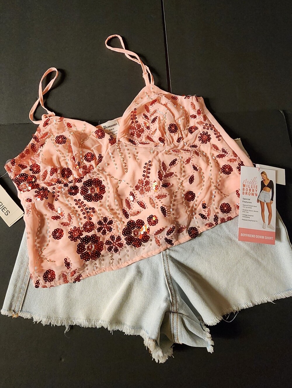 NWT Short Set, Lite Blue Shorts Size00, Pink Coral Sequin Top Size 0 / (4-6)